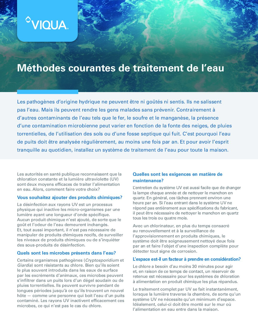 Méthodes courantes de traitement de l’eau